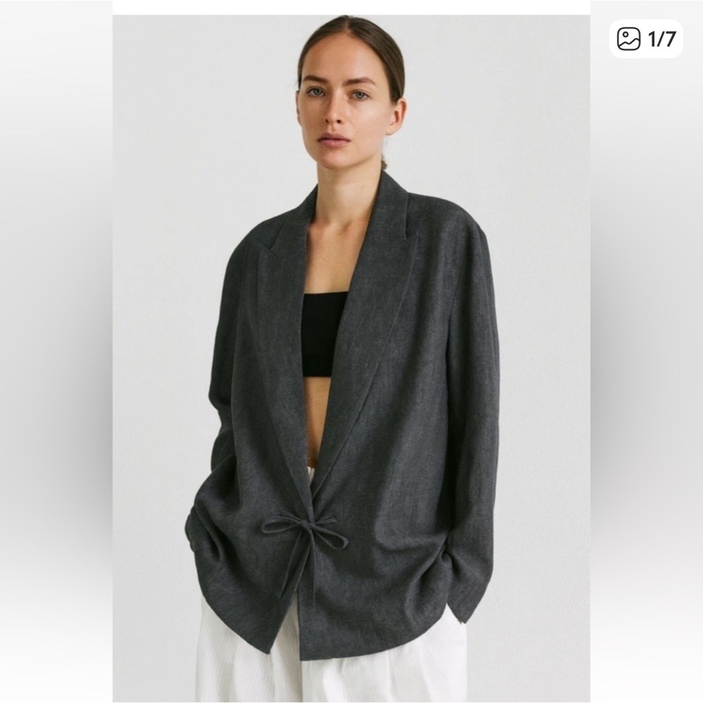 Zara Women's Linen Oversized Blazer Gray Size XS Lagenlook Minimalist NWT